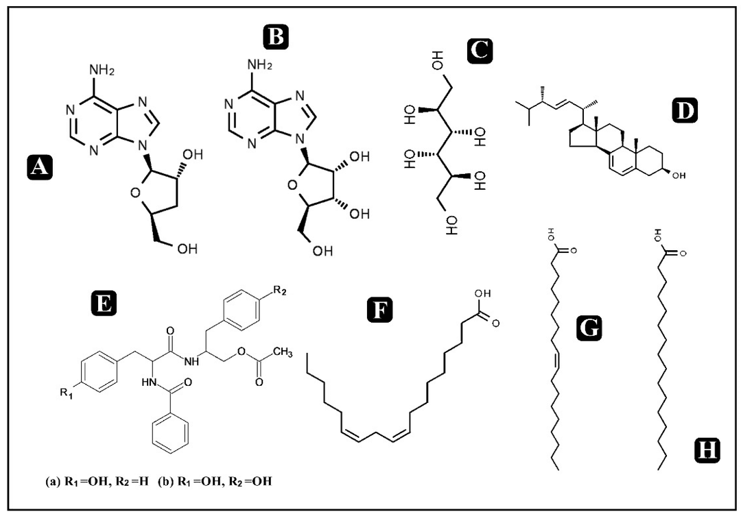 Chemical structure of cordycepin and other compounds in Cordyceps