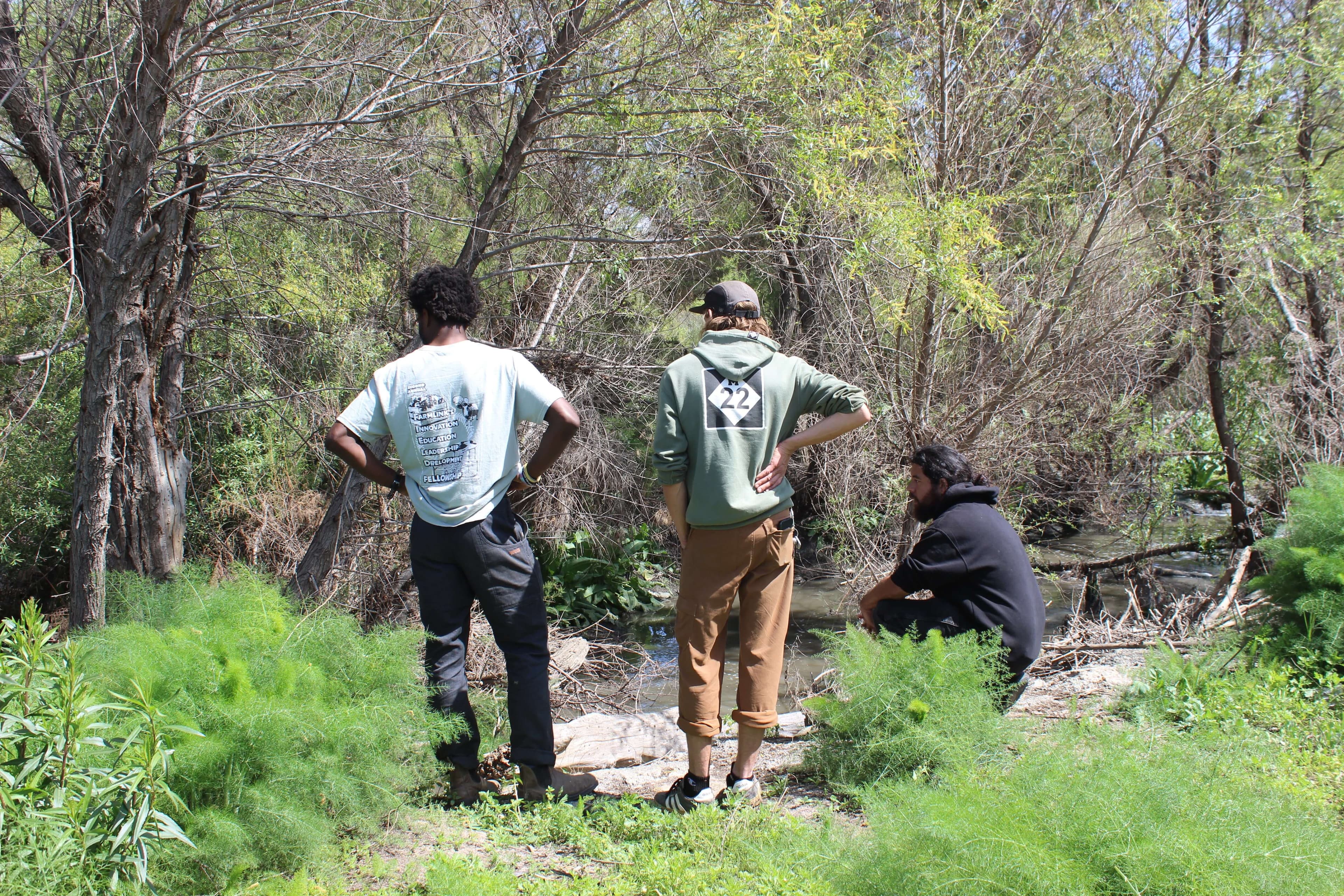 MycoRx team reviewing the clean up plan for the river